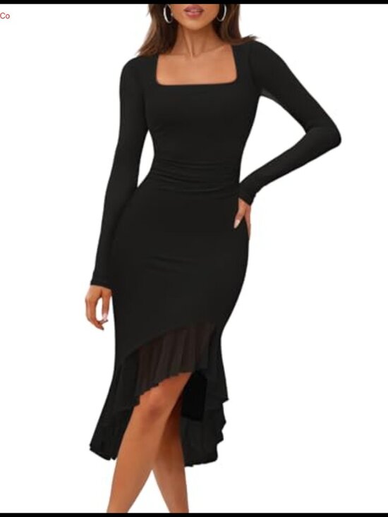 Dresses & Skirts - MEROKEETY Women's Long Sleeve Bodycon Midi Dress Mesh Wedding Guest